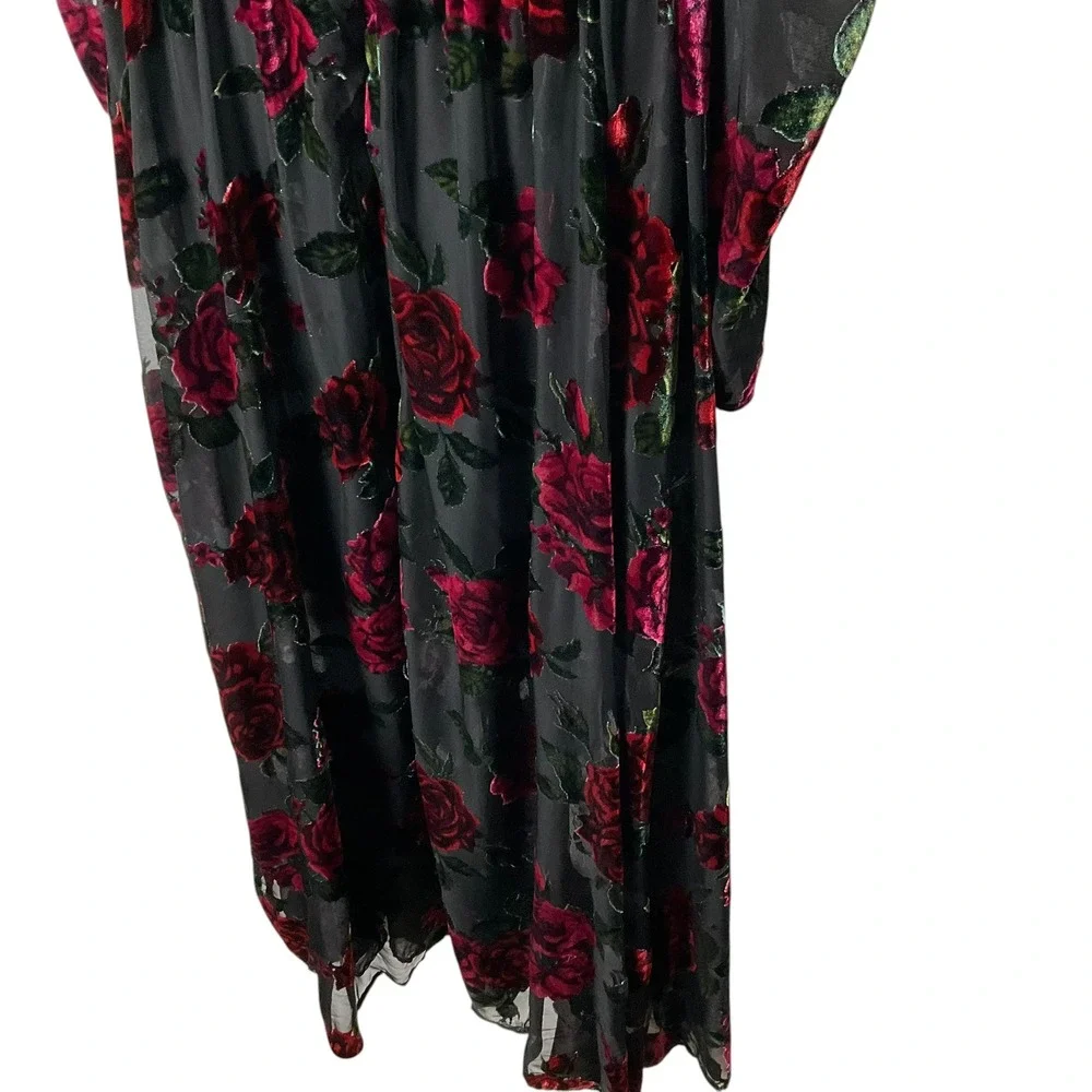 Rachel Parcell Burnout Velvet Maxi Dress V-Neck Gown Black Red Size 8 *READ FLAW - Picture 8 of 10